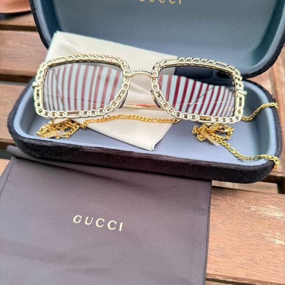 Gucci Gold Sunglasses with Chain